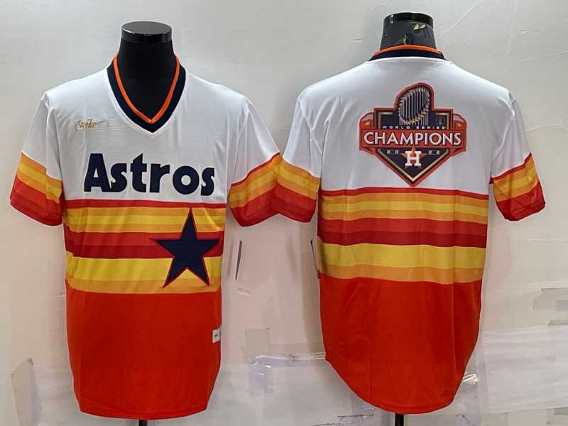 Men%27s Houston Astros Orange Rainbow Cooperstown Champions Big Logo Stitched MLB Cool Base Nike Jersey